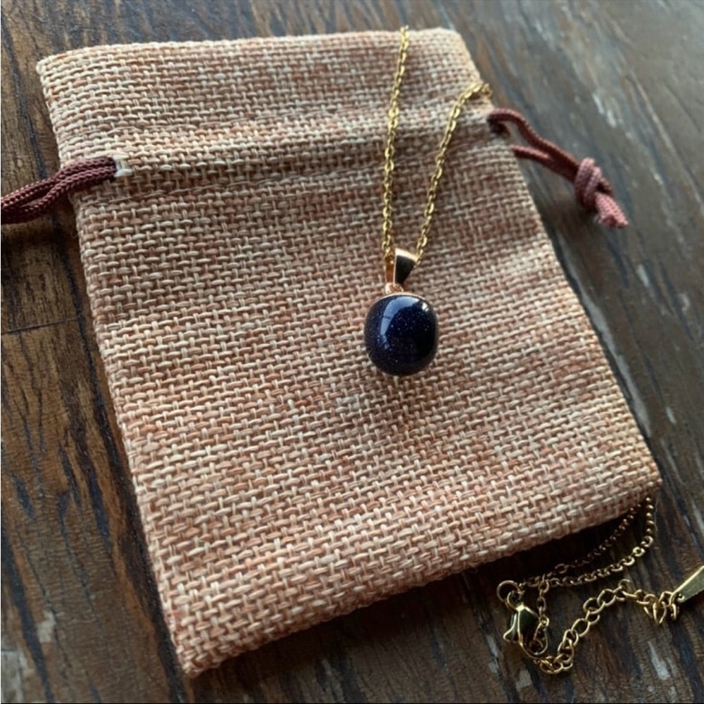 Blue Sandstone Pendant Gold Plated Crystal Necklace Sandstone Necklace